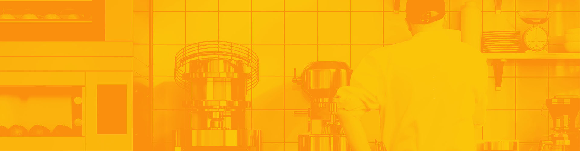 Stylized orange image of a commercial kitchen