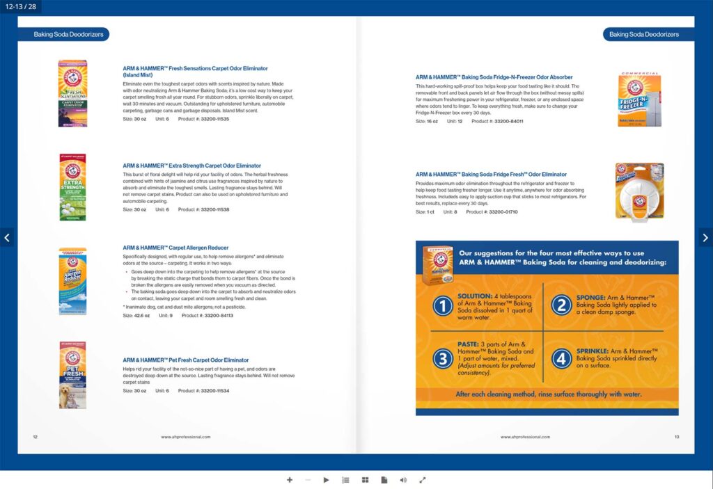 Screenshot of the new ARM & HAMMER™ Commercial & Professional Interactive Product Catalog